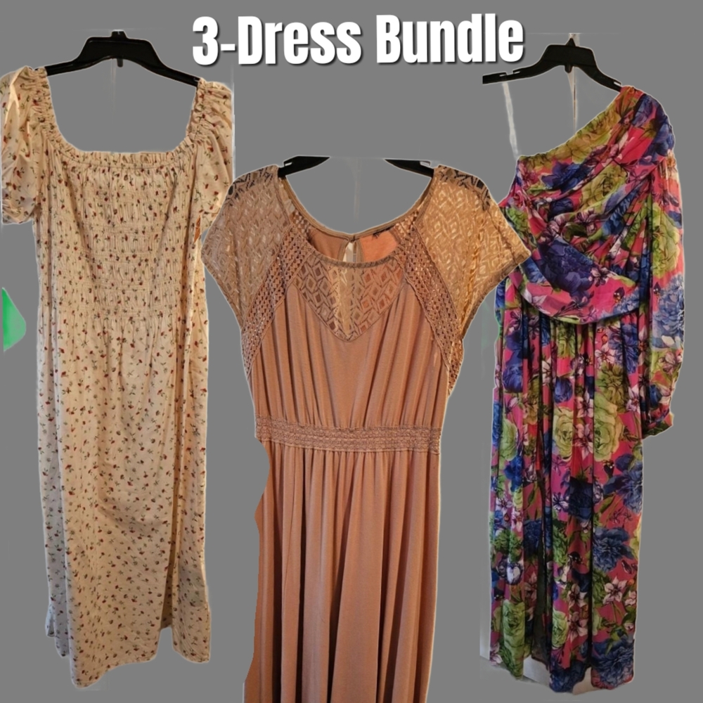 ‼️EDITED‼️ Women's 2 Dress Bundle - Floral, Tan, and Multicolor
